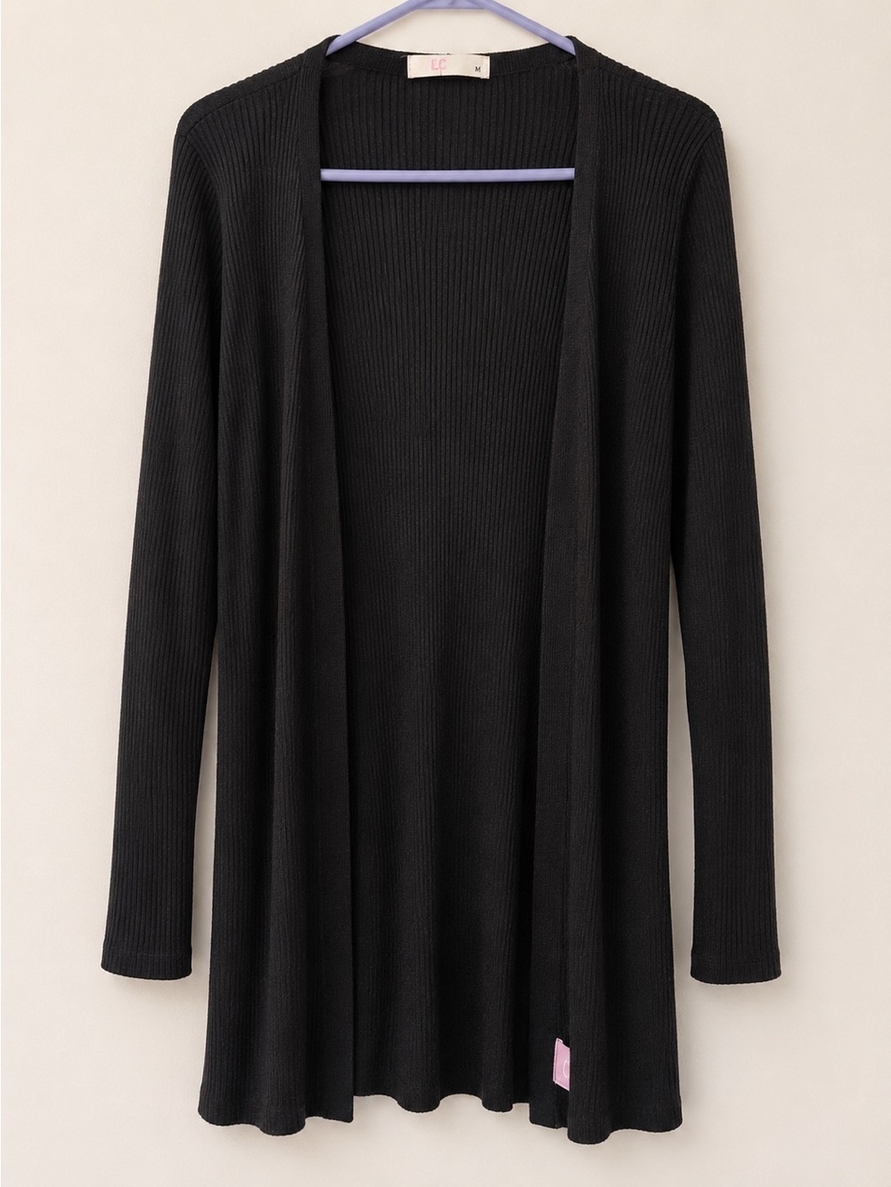 Long Black Ribbed Duster Cardigan Size Large